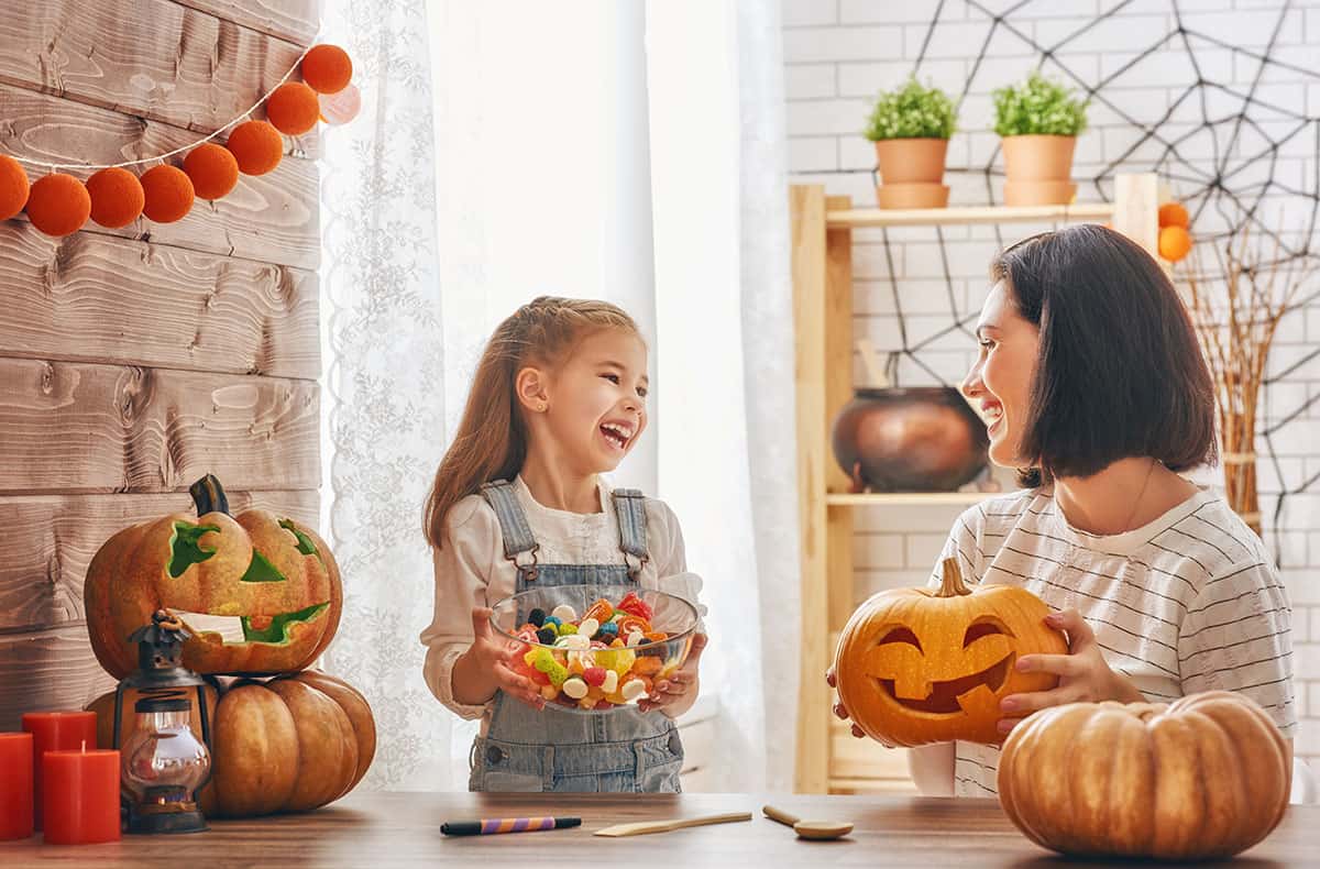 family preparing for Halloween